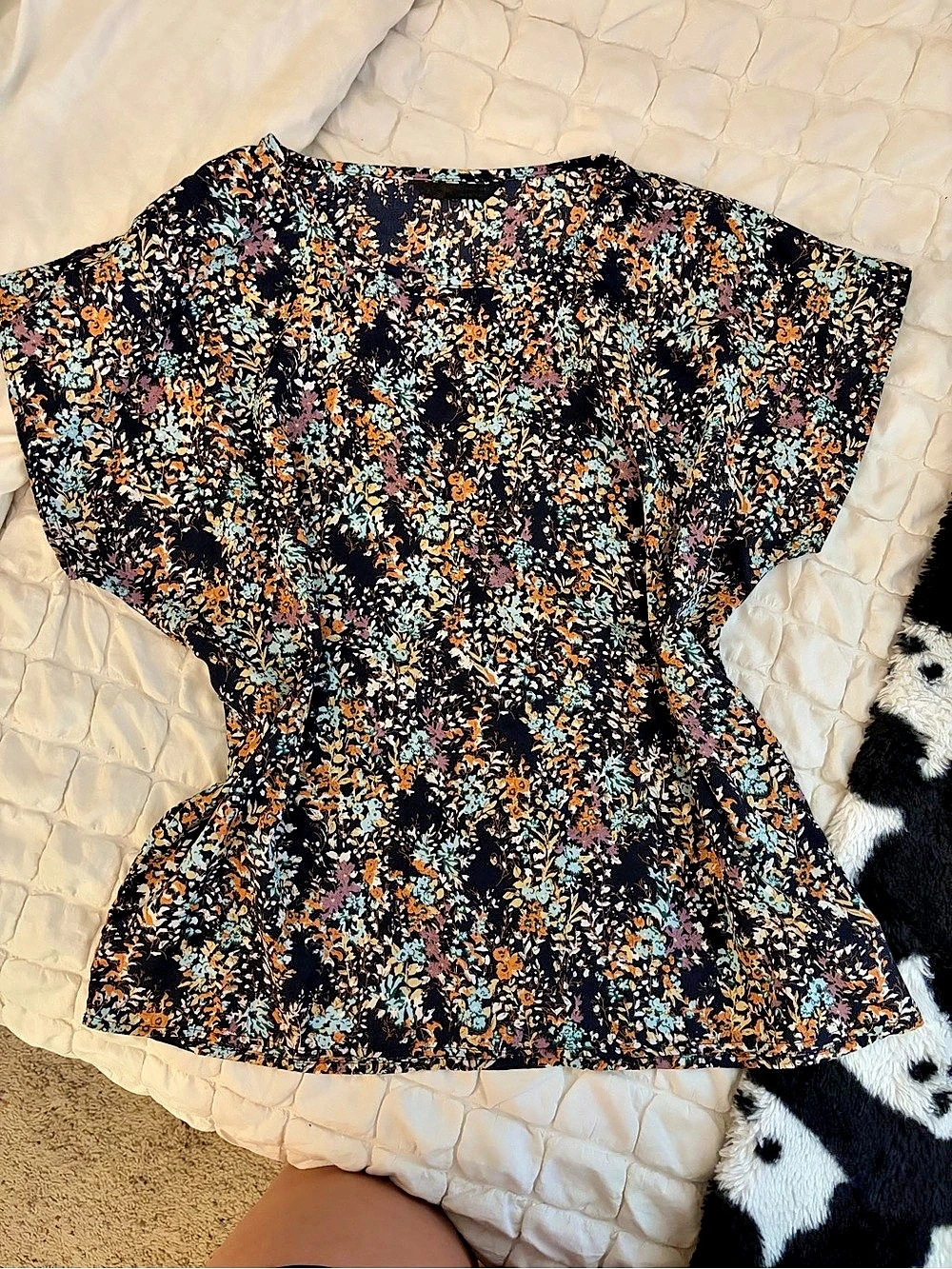 Dark Floral Micro-Print Short Sleeve Dolman Blouse 💐✨